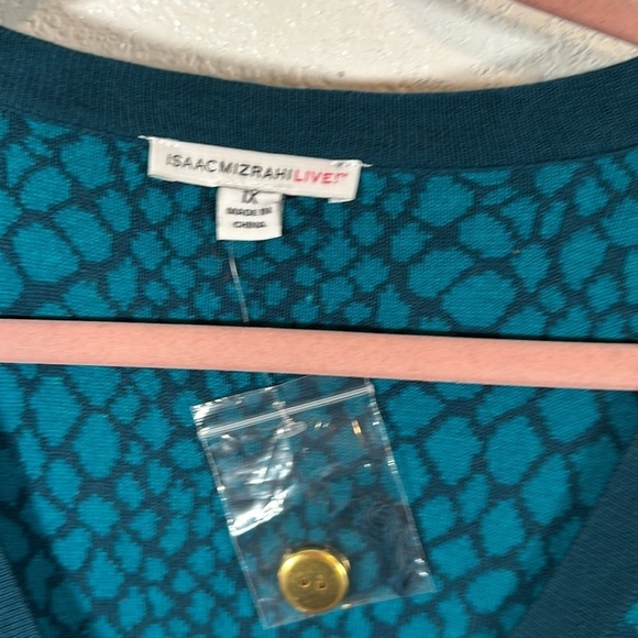 Isaac Mizrahi Live Blue Abstract Print Long Line Button Down Cardigan Size 1x - Picture 3 of 7